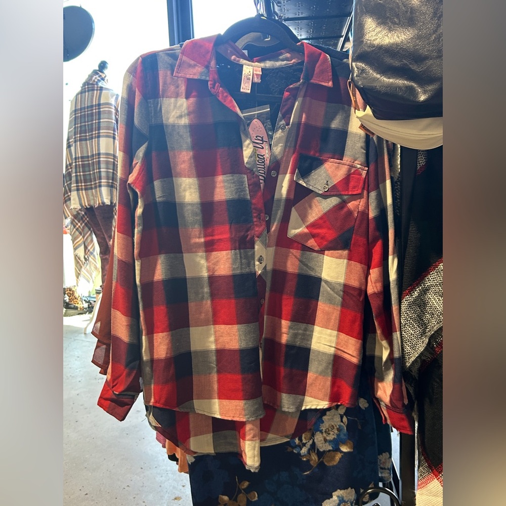 Red and Black Plaid Button-Up Shirt